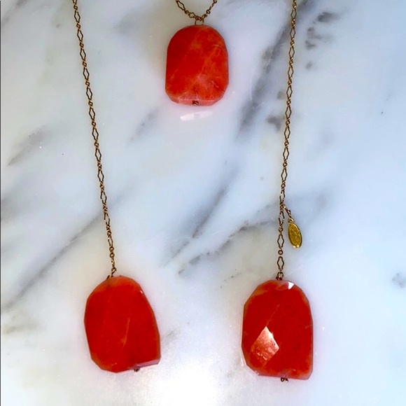 NWT Sogoli lariat style orange jade 3 stone chain - Picture 3 of 7